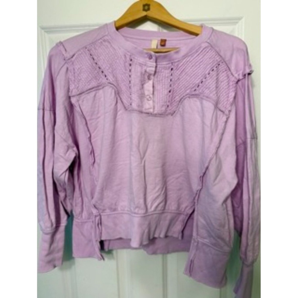 Pilcro Purple Crew-Neck Sweatshirt Womens XS Eyelet Pleated Detail Long Sleeve